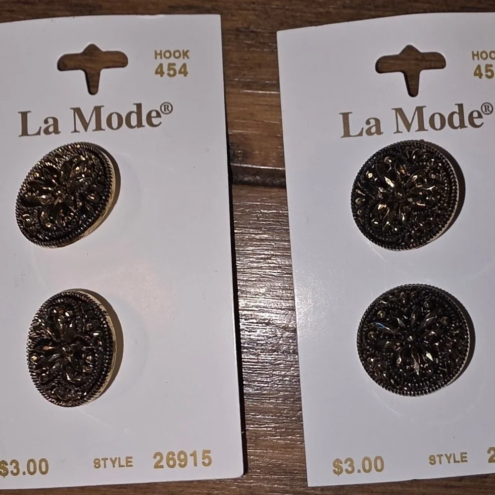 La Mode Buttons Antique Gold Black Floral Vintage Lot 3/4in 7/8in 1in 10pc